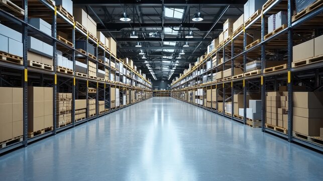 A high-tech warehouse with automated storage and retrieval systems.