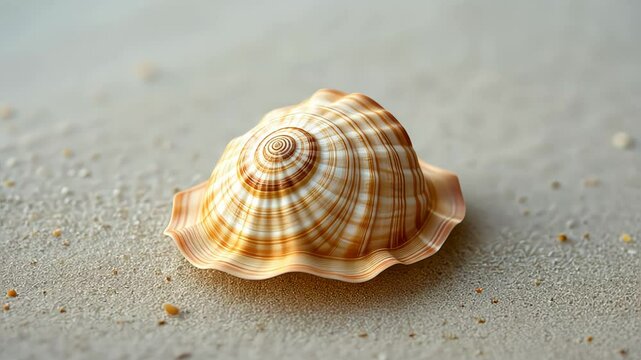  Seashell on smooth sand with intricate spiral pattern