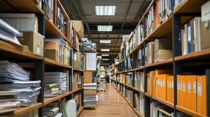 Obraz premium An office with automated systems managing paperwork and data.