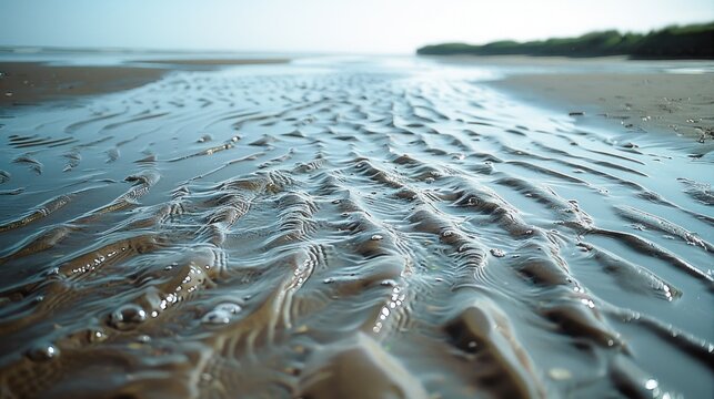 Shallow, rippled water patterns on a sandy beach. - Powered by Adobe