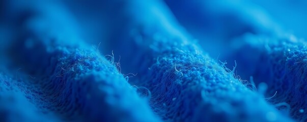 Macro shot of blue felt material with intricate fibers and vibrant hue, shot, texture