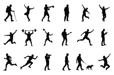 Obraz premium Silhouettes of people's activity big set on white background