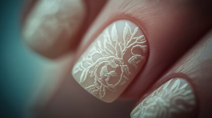 Close-up ornate wedding nails