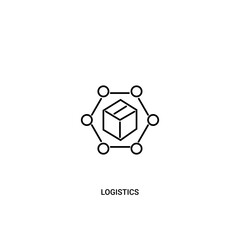 Single logistics icon, outline vector sign, linear style pictogram isolated on white. with box element. Editable stroke