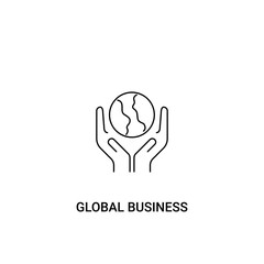 Single global business icon, outline vector sign, linear style pictogram isolated on white. with globe and hand elements. Editable stroke
