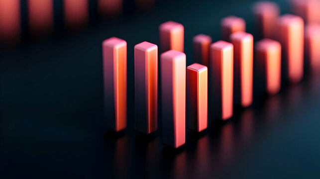 Abstract Red 3D Bar Graph on Dark Background - Powered by Adobe