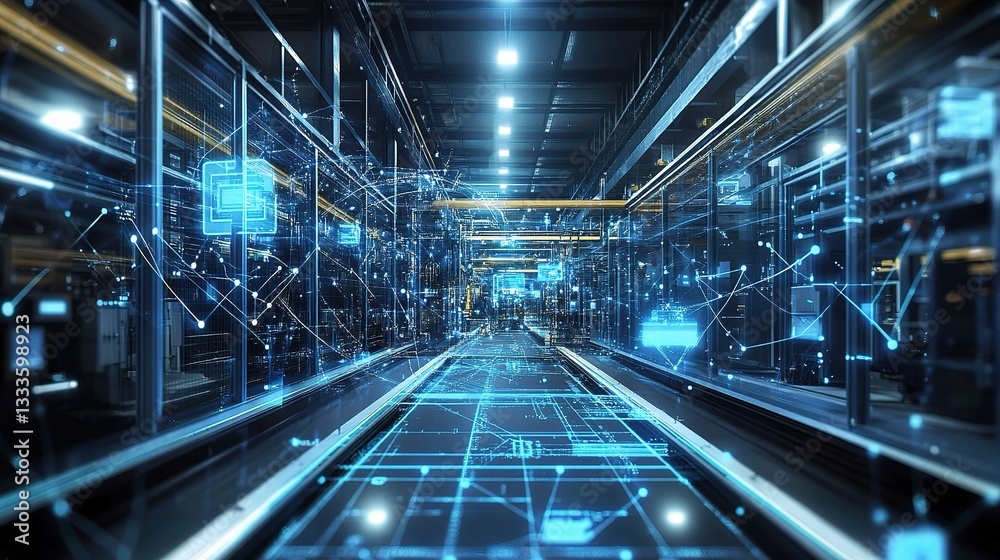 Poster advanced smart factory with connected infrastructure design concept