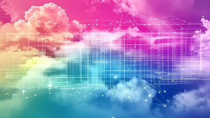 A vibrant digital cloudscape with abstract lines and colors representing technology and data. - Powered by Adobe