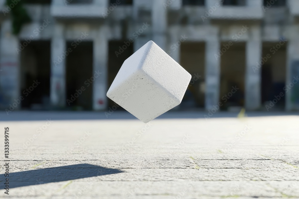 Poster levitation: a perfect cube defying gravity. an intriguing shot capturing a pristine cube floating ef