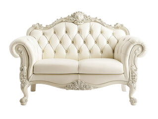 Isolated Chic White Leather Loveseat with Tufted Seating
