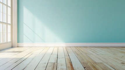 Empty Room with Light Blue Walls and Wooden Floor