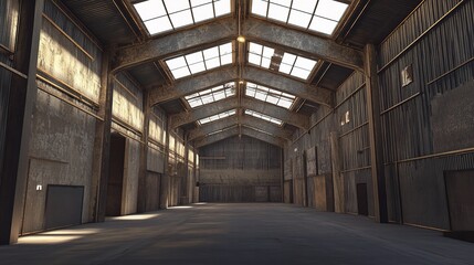 Massive Steel Beams Supporting Structure in Industrial Warehouse Interior