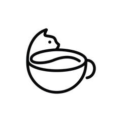 Cat and a cup with coffee line art logo, abstract designs