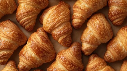 A selection of warm, golden croissants from a bakery is showcased, emphasizing the meticulous preparation and expertise involved in creating these pastries.