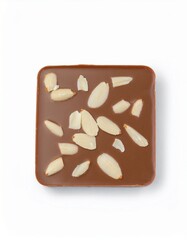 A square of milk chocolate studded with crunchy almond pieces. The rich brown color contrasts beautifully with the creamy white almonds, making it an irresistible treat.