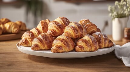 A selection of warm, golden croissants from a bakery is showcased, emphasizing the meticulous preparation and expertise involved in creating these pastries.