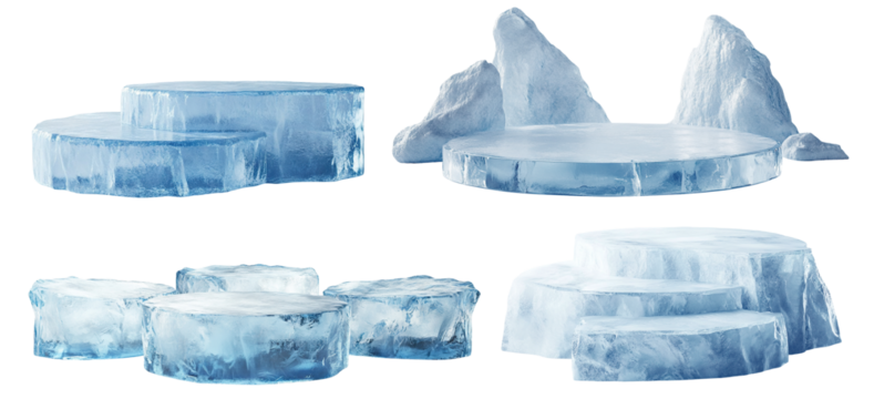 Set of ice podiums, isolated on transparent cutout background