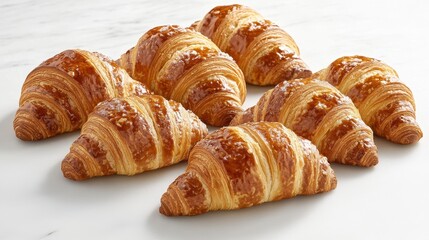 A selection of warm, golden croissants from a bakery is showcased, emphasizing the meticulous preparation and expertise involved in creating these pastries.