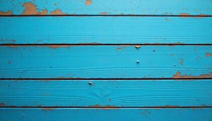 Obraz premium Rustic blue wooden planks with peeling paint and grime, old, distressed