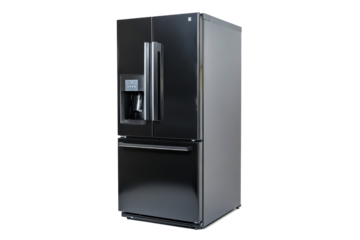 Isolated Modern Black French Door Refrigerator