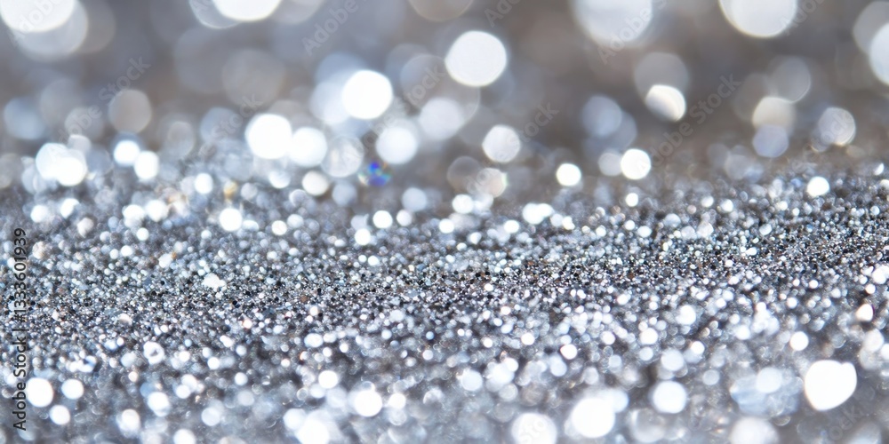 Poster sparkling surface: a macro shot reveals a surface of shimmering glitter particles, the bokeh effect 
