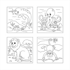 Fun Cartoon Coloring Page for Kids with Animals and Fairytale Characters