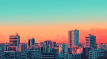 Fototapeta premium Minimalist cityscape showcasing vibrant colors during twilight hours in an urban setting