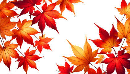 A collection of vibrant autumn maple leaves in shades of red and orange, isolated on white background. Clipping path. A perfect seasonal design created using generative AI.