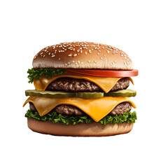Photorealistic double cheeseburger, with a transparent background