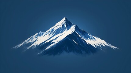 Minimalist mountain design emphasizing peak and snow against deep blue background
