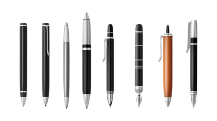 Pack Pen Set on Transparent Background for Stationery, Office, and Writing Tools
