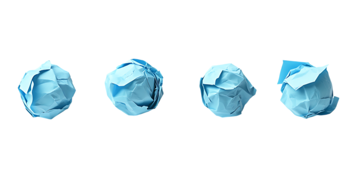 Pack Crumpled Paper Ball Set on Transparent Background for Office and Creativity