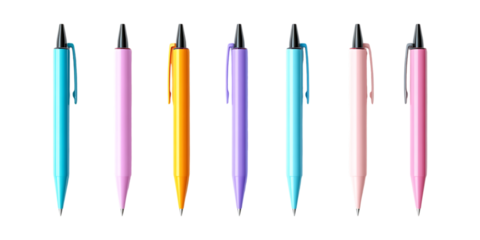 Pack Pen Set on Transparent Background for Stationery, Office, and Writing Tools