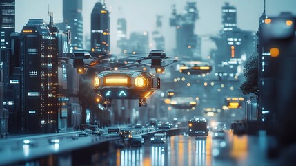 Naklejka premium Futuristic Smart City with AI Logistics and Urban Optimization