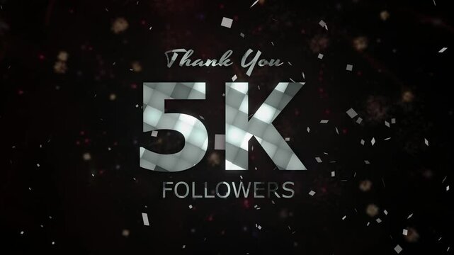 5K Followers celebration animation, 5000 followers thank you video, fireworks, confetti party effects, social media milestone motion graphics animation, celebrating 5K followers