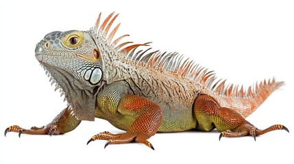 Fototapeta premium A stunning iguana displayed against a white background, showcasing its vibrant scales and unique features.