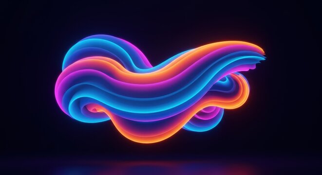 Abstract Neon Waves: Vibrant Swirls of Blue and Orange in Dark Space