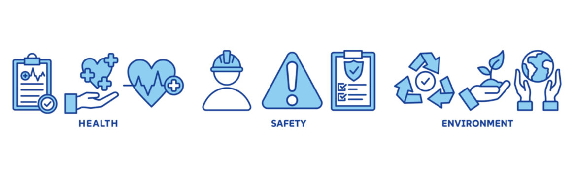 Icon set of hse web vector illustration concept with icons of health, safety, environment