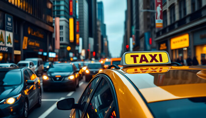 Fototapeta premium NYC Taxi Cab in City Traffic