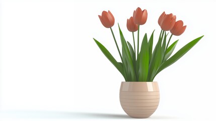 Low Poly Orange Tulips in Beige Pot A Minimalist Floral Illustration