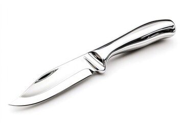 Fototapeta premium Shiny metal knife lying on white background