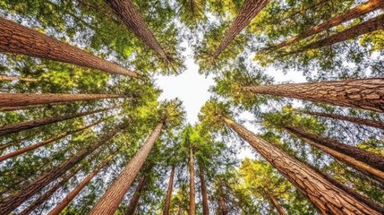 Fototapeta premium Redwood forest, upward view, sunlight, nature