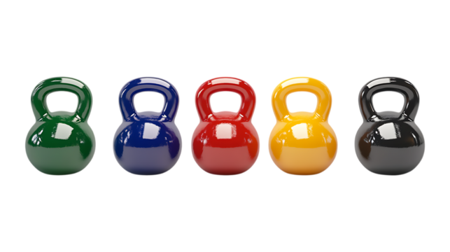Pack Kettlebell Set Against Transparent Background for Fitness Branding, Gym Promotion, or Strength Training Design Projects