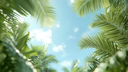Fototapeta premium Lush Green Palm Leaves Under a Sunny Blue Sky