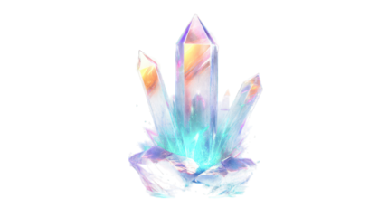 A mystical floating crystal with a glowing aura on a transparent background