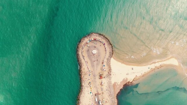 Aerial drone footage of dhanushkodi coastal peninsula with white sandy shores