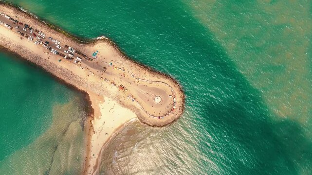 dhanushkodi beach surrounded by water drone shot