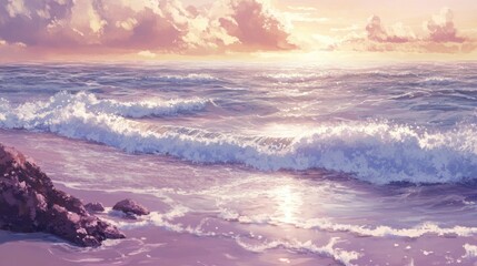 Fototapeta premium Pastel beach sunset waves