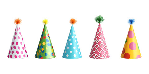 Pack Birthday Party Hat Set on Transparent Background for Celebrations, Events, and Festivities