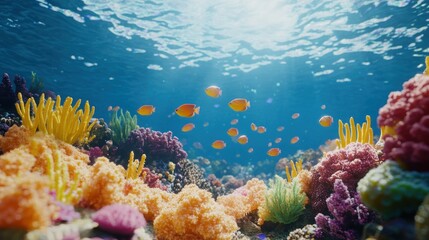 Obraz premium Vibrant coral reef teeming with fish underwater